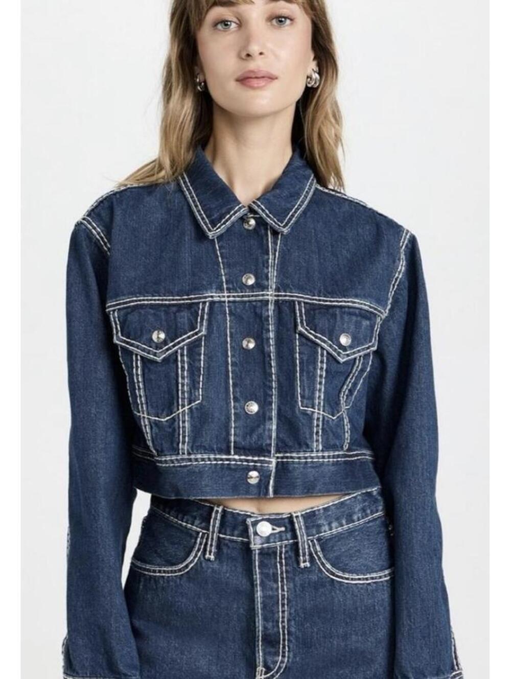 RE/DONE Chunky Stitch Cropped Denim Trucker Jacket (XS)